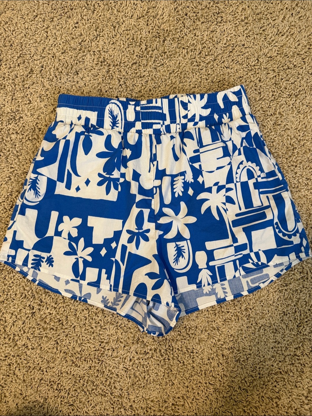 Blue and White Printed Women's Lounge Shorts